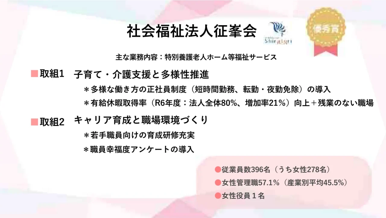社会福祉法人征峯会の女性活躍・働き方支援の取り組み紹介スライド