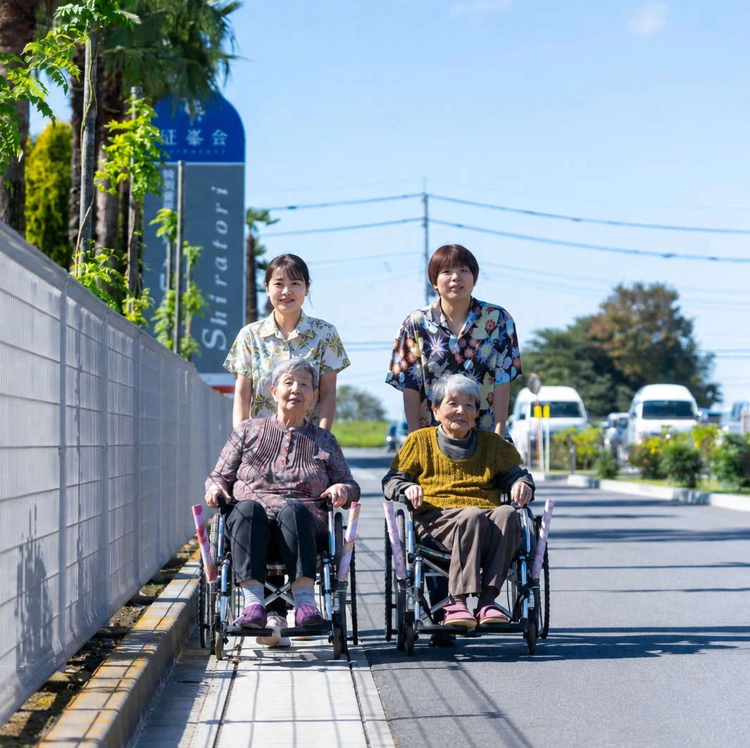 晴れ渡る夏空の下、笑顔でお散歩を楽しみました。
